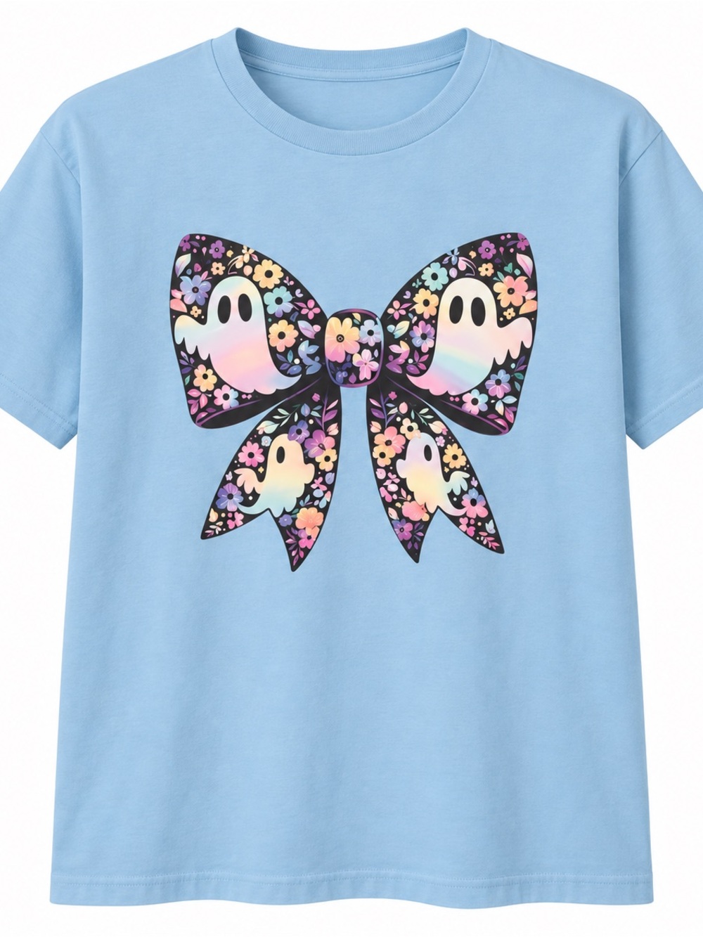 Adult Large NWOT Floral Ghost Bow Graphic Tee